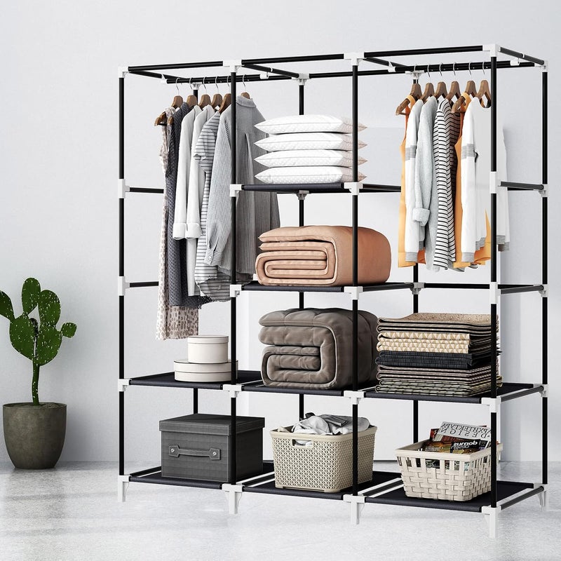 KEKIWE Portable Closet, 51 Inch Wardrobe Closet for Hanging Clothes with 2 Hanging Rods, 8 Storage Organizer Shelves for Bedroom, Durable and Easy to Assemble, Black - Image 3